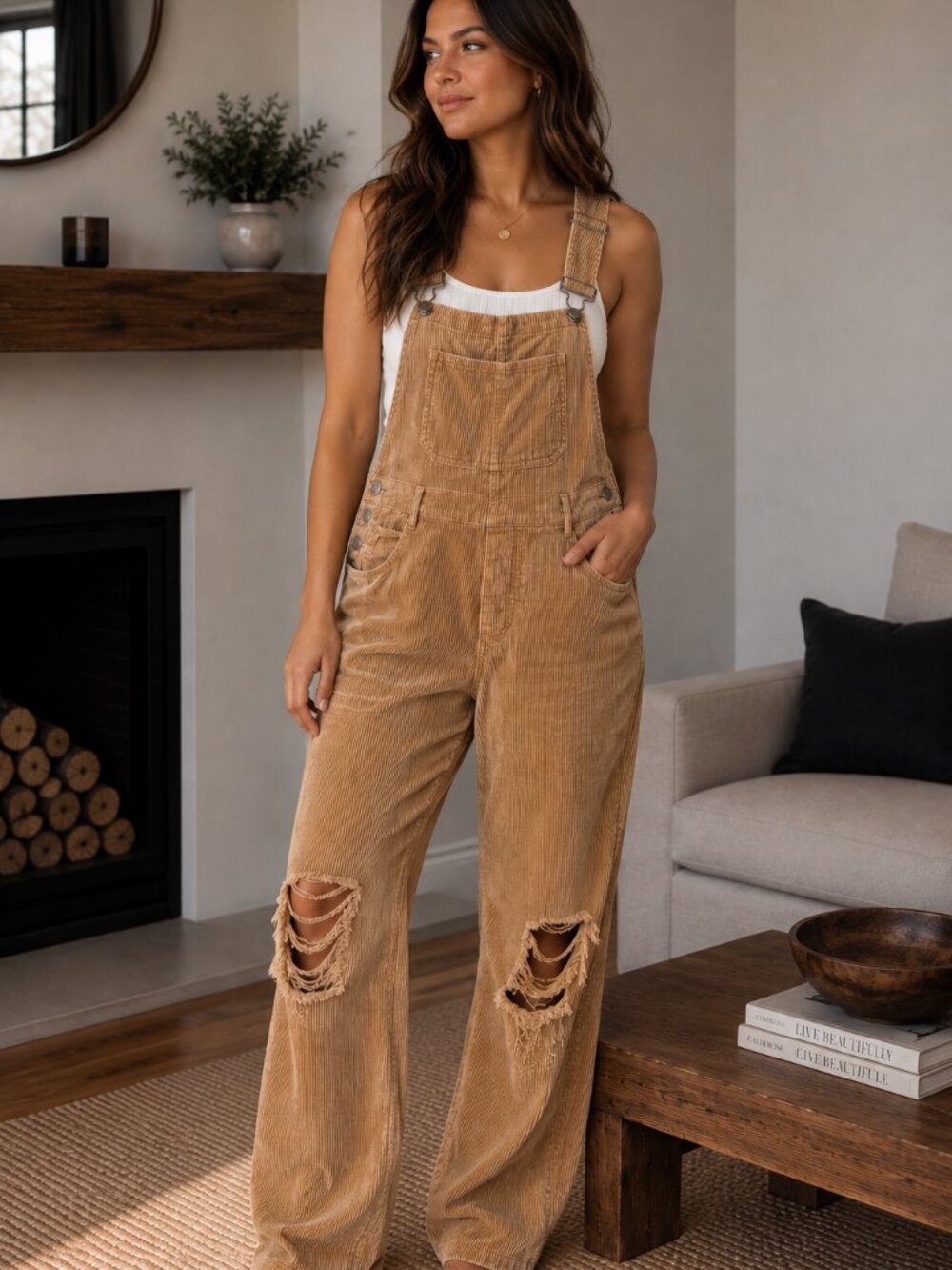 BiBi Distressed Corduroy Overalls - Picture 2 of 15